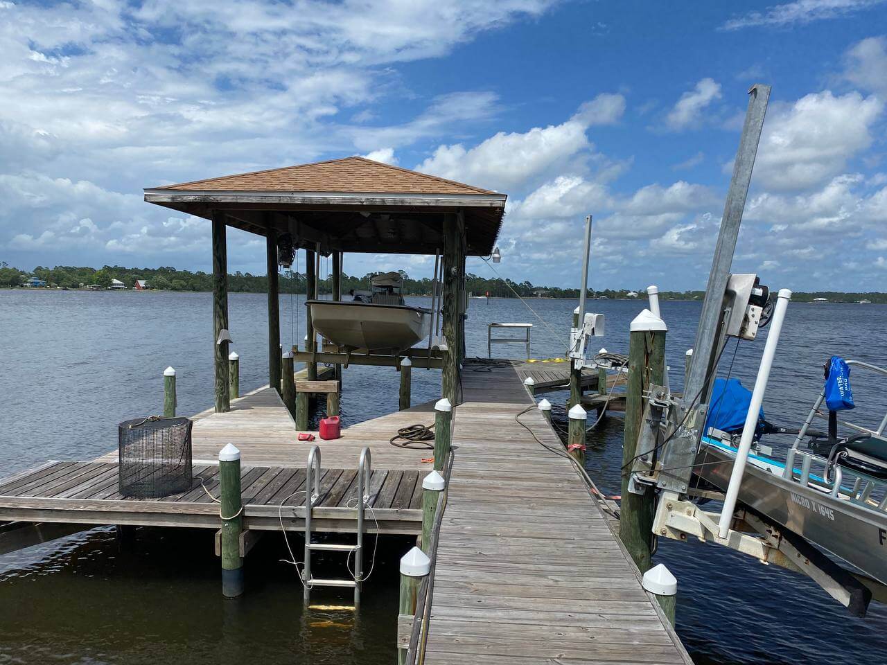 Boatlift protects fishing boat from weather and fouling