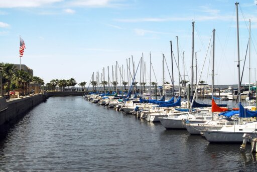 boats moored at marina