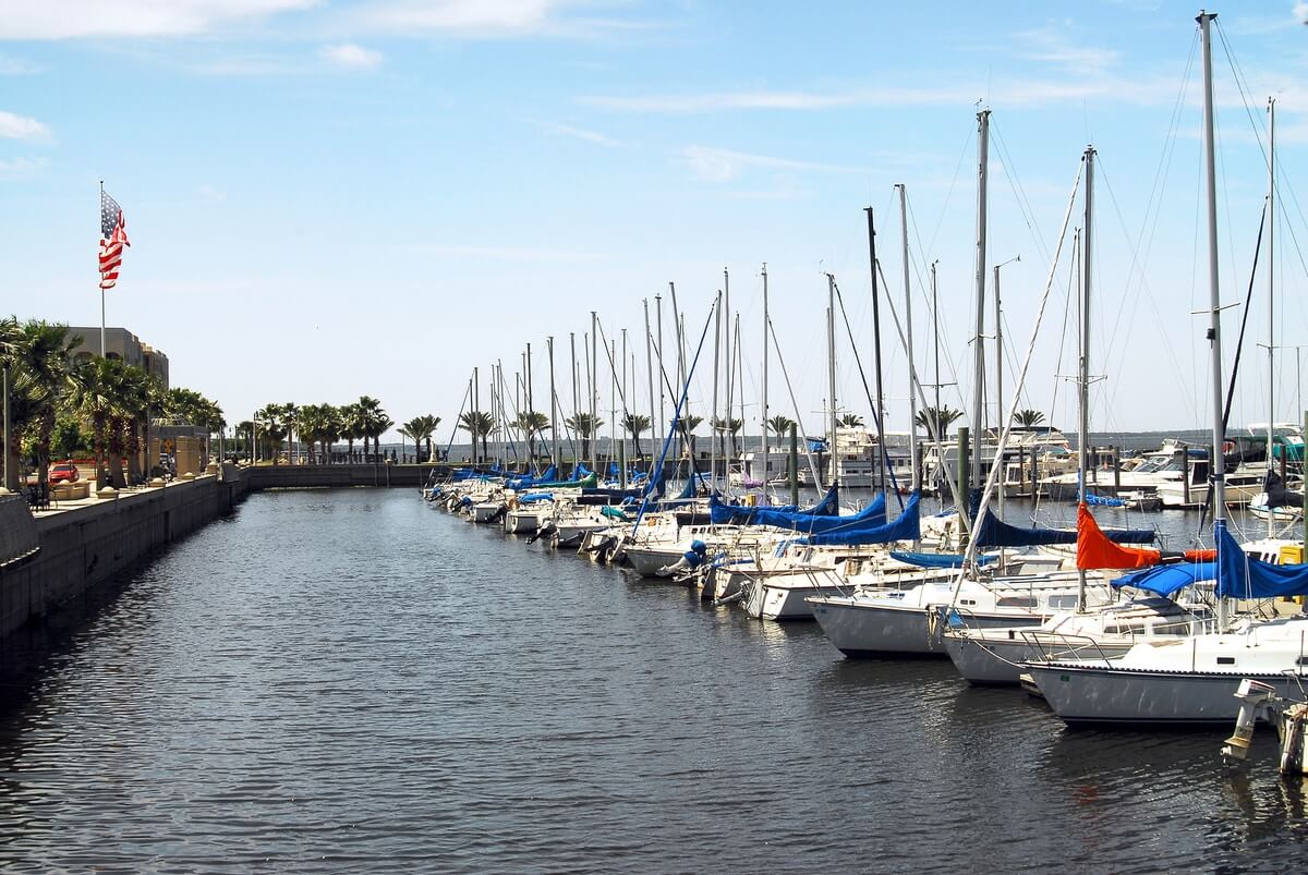 boats moored at marina
